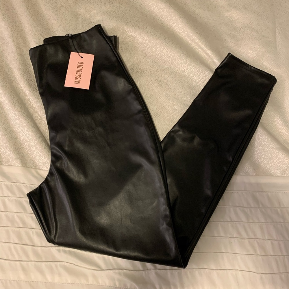 Missguided black leather leggings / pants